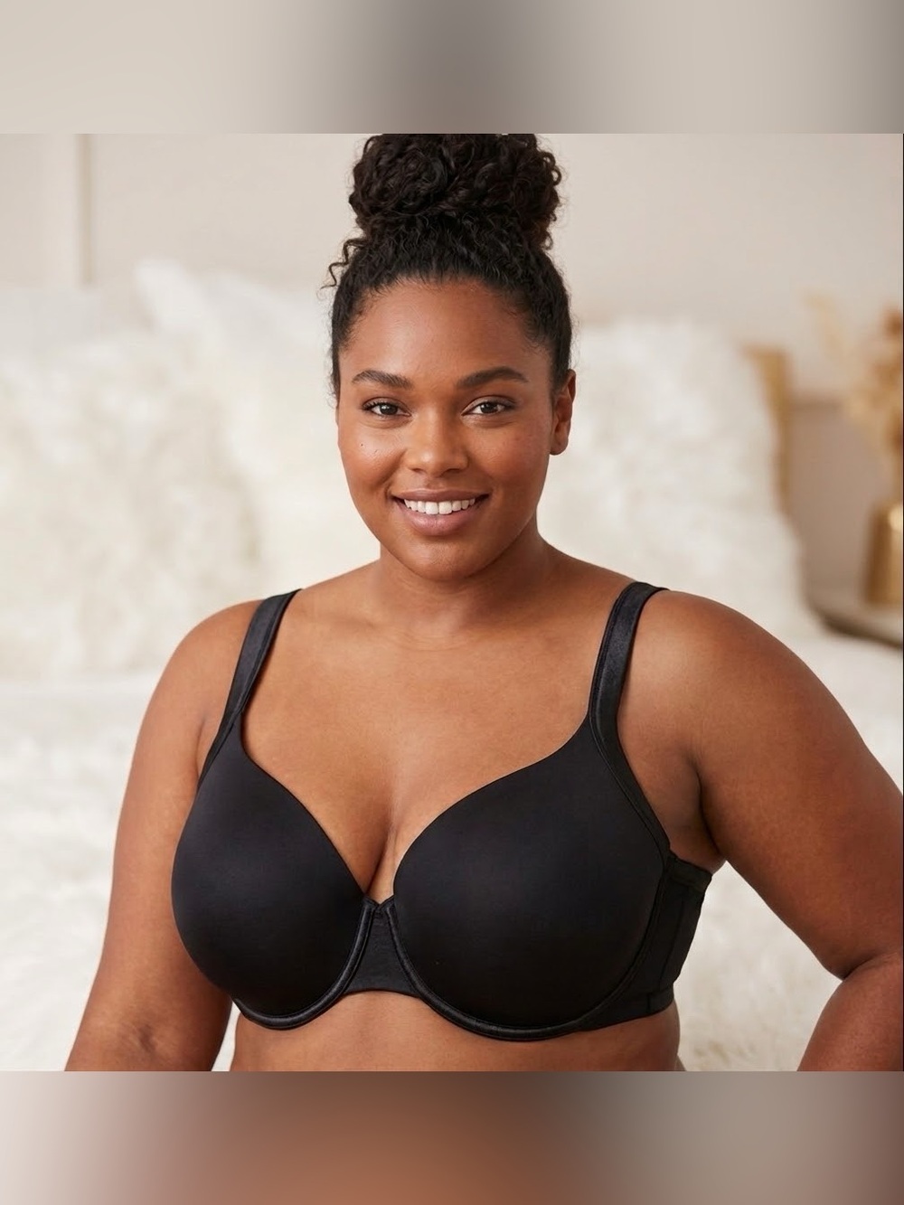 CACIQUE NWT 48D Black Smooth Boost Plunge Bra Underwire